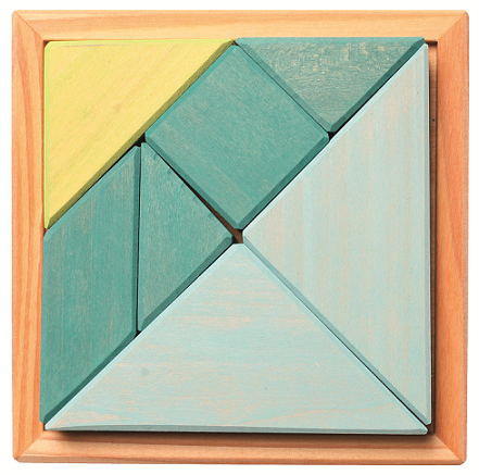 Tangram turquoise en bois pour personne âgée